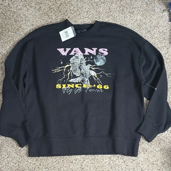 Vans Black Crewneck Sweater with Eagle Graphic - Picture 1 of 4